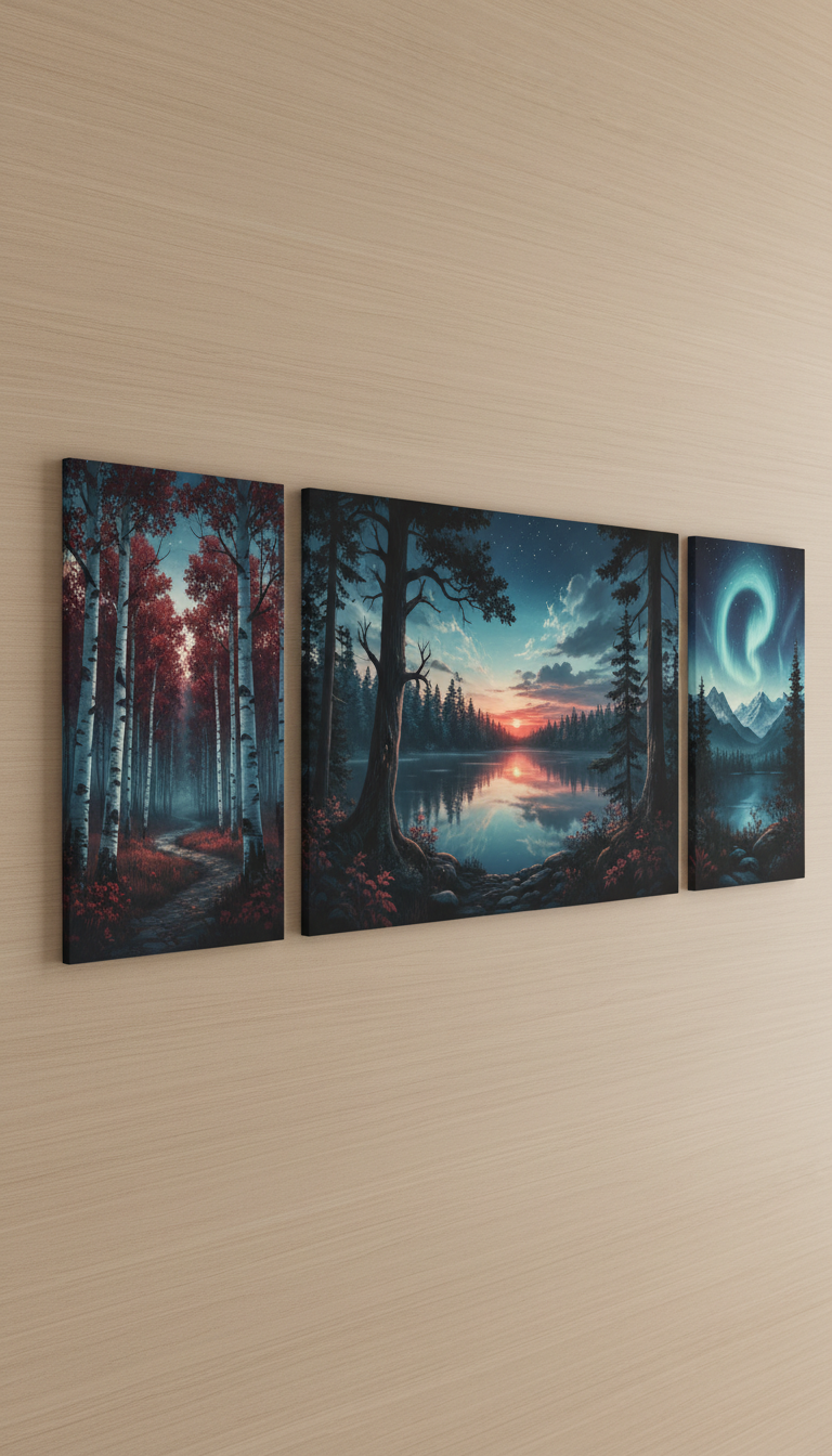Panoramic Forest Night Split Canvas